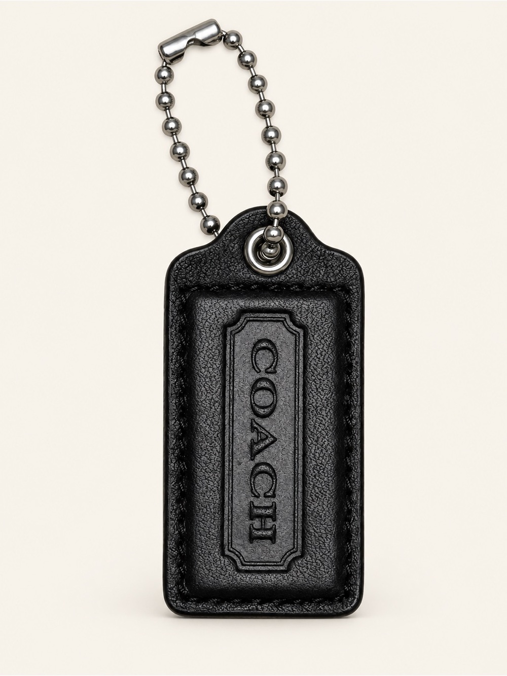 Coach Black Leather Hangtag Keychain Bag Charm Silver Ball Chain